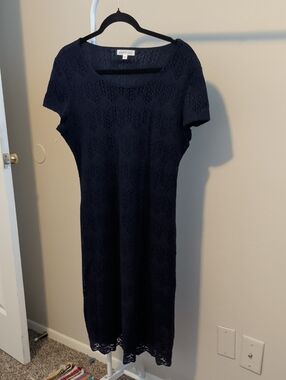 DownEast Navy Lace Midi Dress with Scoop Neck